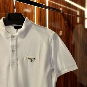 Prada Piqué Slim Fit Short-Sleeved Cotton Spread Collar Polo Shirt Size XL